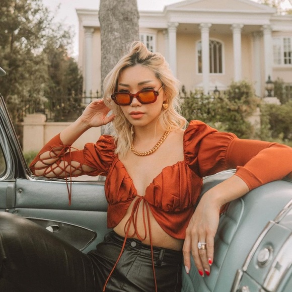 * Alamour The Label Crop Top with Juliet Sleeves Copper Size Small - Picture 14 of 14